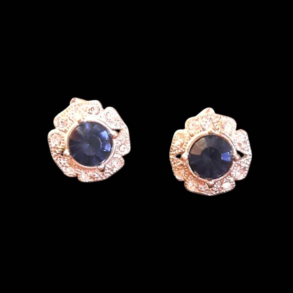 Signed VTG silver earrings w blue stone and crystal Accent NRT Avon?